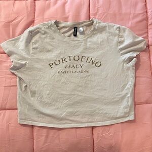 Divided Cream Crop Top with Portofino Print